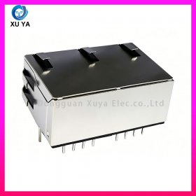 双口卧式屏蔽 RJ45 插座 8P8C 带 LED 灯